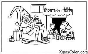 Noël / Achats de Noël: Père Noël descendant la cheminée