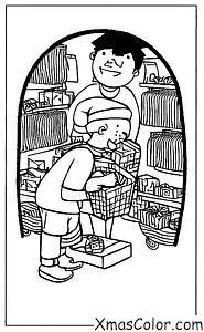 Noël / Achats de Noël: Un garçon qui fait les courses pour sa mère dans une boutique de cadeaux