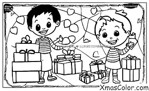 Noël / Amour: Un garçon donnant un présent à sa petite amie