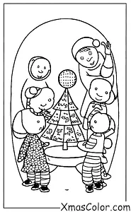 Noël / Amour: Une famille assise autour du sapin de Noël