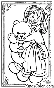 Noël / Amour: Une fille serrant son ours en peluche