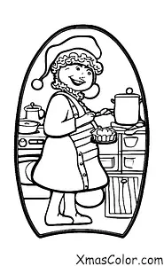 Noël / Bâtons de Noël: Madame Claus dans la cuisine en train de faire des biscuits