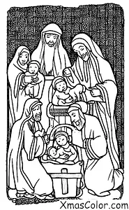 Noël / Bébé Jésus: Les Trois Rois Mages amenant des cadeaux au jeune Jésus