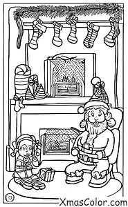 Noël / Blitzen: Blitzen et le Père Noël se reposent près de la cheminée