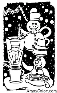 Noël / Bonhomme de neige pas gentil: Frosty qui profite d'une tasse de chocolat chaud