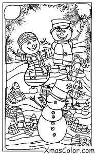 Noël / Bonhomme de neige: Le bonhomme de neige joue avec les enfants