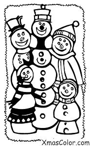 Noël / Bonhomme de neige: Un bonhomme de neige avec une famille