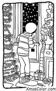 Noël / Cadeaux de Noël: Un garçon impatient d'attendre que Papa Noël descende par la cheminée