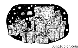 Noël / Cadeaux de Noël: Un pile de cadeaux de différentes tailles et formes