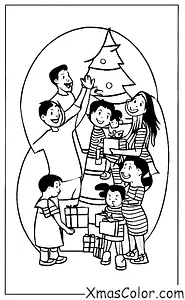 Noël / Cadeaux de Noël: Une famille ouvrant ensemble des cadeaux