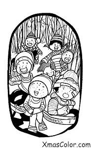 Noël / Casse-Noisette: Un groupe d'enfants qui font du toboggan sur une colline