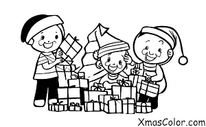Noël / Ce que les gens font à Noël: Les enfants ouvrent des cadeaux le matin de Noël