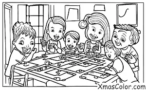 Noël / Ce que les gens font à Noël: Une famille qui joue aux jeux le soir de Noël