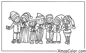 Noël / Chanteurs de Noël: Chanteurs de Noël debout devant une porte