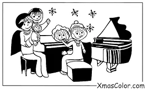 Noël / Chants de Noël: Une famille qui chante des cantiques de Noël autour du piano