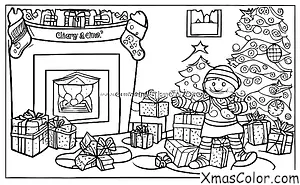 Noël / Cheminées: Papa Noël descendant la cheminée