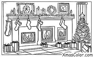 Noël / Cheminées: Une cheminée avec un sapin de Noël qui brûle