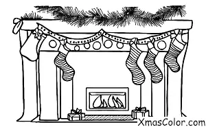 Noël / Cheminées: Une cheminée avec une hotte décorée pour Noël