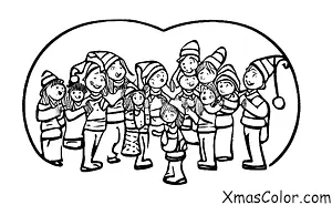 Noël / Choeur de Noël: Un groupe de personnes qui chantent des chants de Noël dans la neige