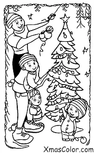 Noël / Danseur: Une famille qui décore son sapin de Noël