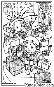 Noël / Elfe de Noël: Elfe de Noël en train d'emballer des cadeaux