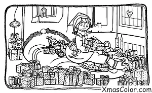 Noël / Elfe de Noël: Un elfe de Noël dort dans un lit de cadeaux