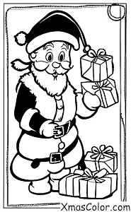 Noël / Emballage de cadeaux de Noël: Père Noël en train d'emballer un cadeau de Noël