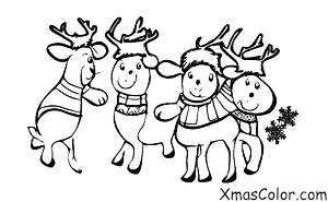 Noël / Emballage de cadeaux de Noël: rennes enveloppant un cadeau de Noël