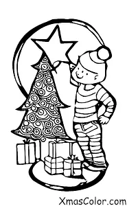 Noël / Enfants: Un garçon qui décore un sapin de Noël