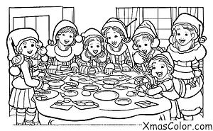 Noël / Envoyer des cartes de Noël: Mme Claus et ses elves fabriquant des cartes de Noël