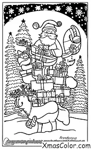 Noël / Envoyer des cartes de Noël: Père Noël et ses rennes livrent des cartes de Noël