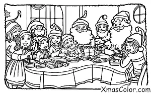 Noël / Envoyer des cartes de Noël: Saint-Nicolas et ses lutins fabriquant des cartes de Noël