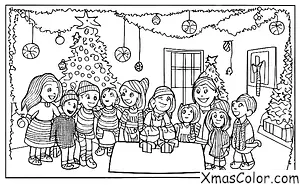 Noël / Esprit de Noël: Une famille rassemblée autour du sapin de Noël souriant et riant