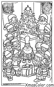 Noël / Gâteau de Noël: Père Noël et ses lutins fabriquant un GÂTEAU DE NOËL