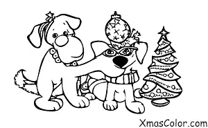 Noël / Installation de guirlandes de Noël: Accrocher les guirlandes de Noël par accident autour d'un chien