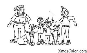 Noël / Installation de guirlandes de Noël: Une famille accroche des guirlandes de Noël ensemble