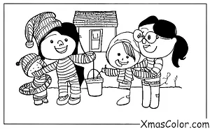 Noël / Je Serai à la Maison pour Noël: Une famille qui met des guirlandes dehors