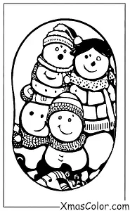 Noël / Joyeux Noël: Les enfants jouent dans la neige avec des toboggans et des bonhommes de neige