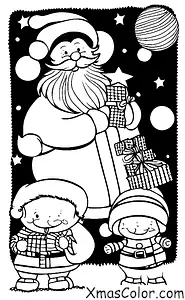 Noël / Joyeux Noël: Père Noël distribute des cadeaux aux petites filles et aux petits garçons sages