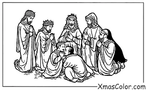 Noël / L'Épiphanie: Les Trois Rois offrant leurs cadeaux au bébé Jésus