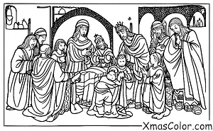 Noël / L'Épiphanie: Les Trois Rois présentant leurs cadeaux à l'enfant Jésus
