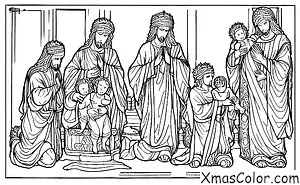 Noël / L'Épiphanie: Les Trois Rois qui adorent l'enfant Jésus