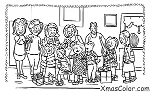 Noël / La famille: Les grands-parents et les petits-enfants ouvrent des cadeaux ensemble