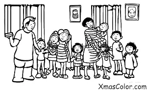 Noël / La famille: Une famille ouvrant des cadeaux