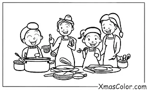 Noël / La famille: Une famille qui cuisine ensemble dans la cuisine