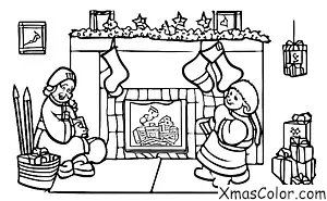 Noël / La Saint-Barbe: St. Nicholas met un cadeau dans la chaussette d'un enfant