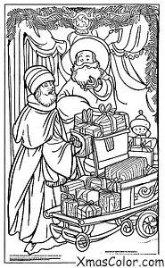 Noël / La Saint-Barbe: St. Nicholas sur son traîneau rempli de bonbons et de friandises