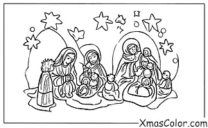 Noël / La Saint-Barbe: Une crèche avec le bébé Jésus, Marie et Joseph