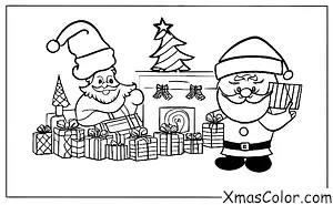 Noël / Le Pôle Sud: Père Noël qui vérifie sa liste de ceux qui ont été sages et pas sages