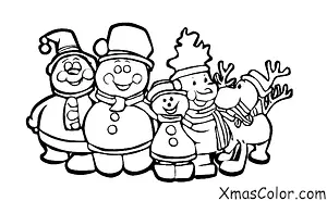 Noël / Les amis de Bonhomme de Neige: Frosty le bonhomme de neige accompagné d'un groupe de rennes